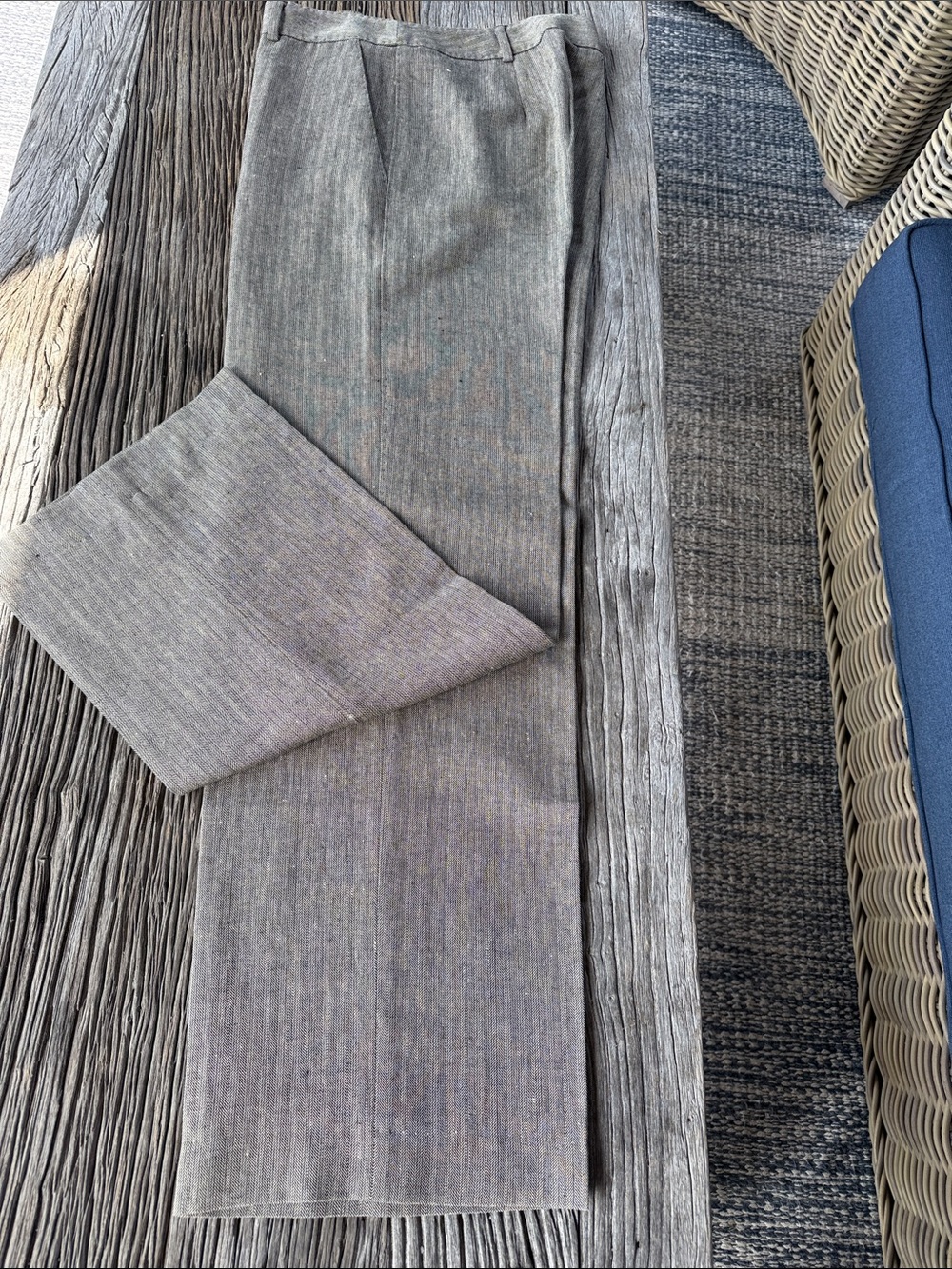 Max Mara Linen Wool Herringbone Wide-Leg Trousers Size 8
